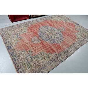 พรมตุรกีขนาดใหญ่ 5.7x8.7 ฟุต พรมลายทางสีแดงสไตล์วินเทจ - Product Image 1