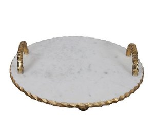 AK Laiton Décoratif En Métal Avec Imprimé Et Avec Plateau De Service En Marbre Avec Poignée En Laiton Pour Décoration De Table - Product Image 2