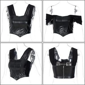 Fabricants de vêtements pour femmes Top corset sexy dos nu personnalisé Top court bustier noir avec bouton à lacets - Product Image 6