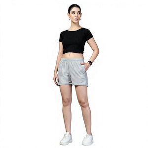 Shorts en coton uni pour femme, taille élastique, décontractés, taille mi-haute, poches, respirants, en tissu Oxford imperméable, coupe droite, bouton, fourrure - Product Image 5