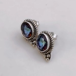 Handmade Aurora Mystic Topaz Sterling <b>Silver</b> <b>Stud</b> <b>Earrings</b>, November Birthstone - Product Image 6