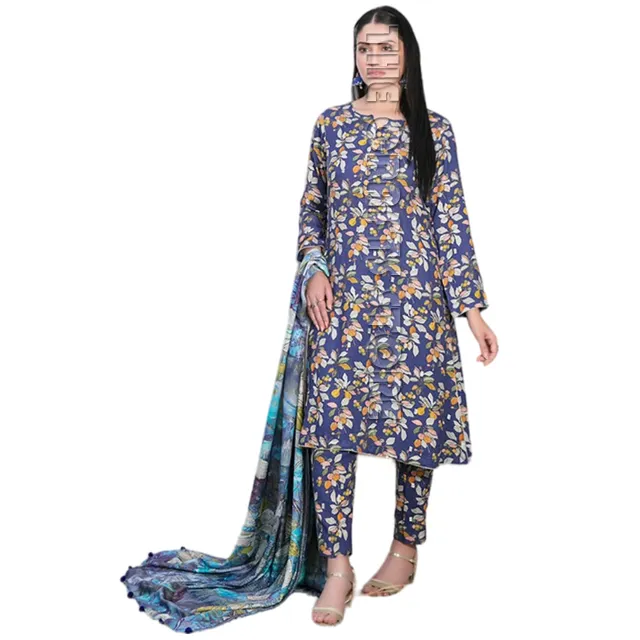 Sıcak satış zarif yeni pakistan elbise undress işlemeli dijital baskılı 3 parça Shalwar Kameez pamuk kadın elbise