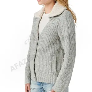 Top mulheres lanterna manga cardigan de crochê artesanal chunky knit top corp simples Cabo Cardigans Colarinho camisola das Mulheres