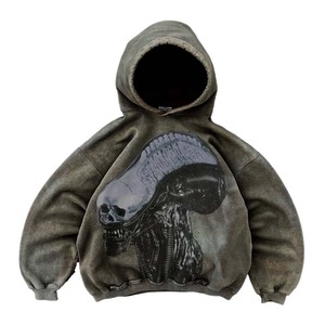 Sweat à capuche vieilli avec impression personnalisée lavé à l'acide vintage délavé au soleil blanc lourd 100% sweats à capuche en coton pour hommes - Product Image 3