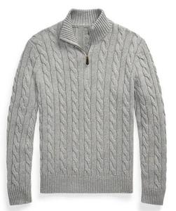 Pull à col montant pour homme en coton peigné 100% anti-froissement et anti-boulochage, tricot torsadé, logo personnalisable - Product Image 2