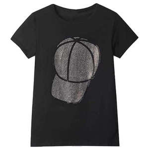 High Quality Women's Summer Tshirts with Custom Rhinestone Transfer 100% Cotton on Sale - Product Image 1