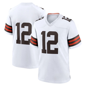Maillot de football blanc Cleveland numéro 12, col en V, manches courtes, pour homme adulte, ensemble respirant en maille - Product Image 1