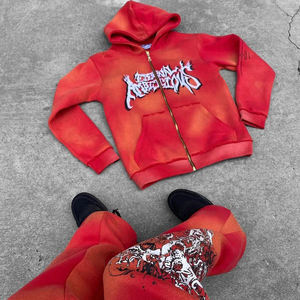 Streetwear de luxe personnalisé Ensemble de survêtement en molleton à capuche unisexe deux pièces en coton respirant Broderie ajustée décontractée en détresse - Product Image 6