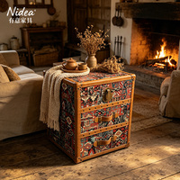 Baú de Armazenamento de Tecido Vintage Boêmio, Caixa Decorativa com Tampa Elevatória para Cobertores, Baú Estilo Tribal Retrô para Sala de Estar e Quarto