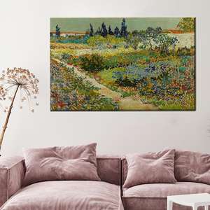 Tableau imprimé sur toile : élégante décoration murale verte avec des fleurs colorées, 1P : encadré - Product Image 1