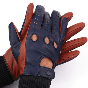 Caza Hawkz DR-8 cuero de vaca de alta calidad transpirable dedo completo cierre de botón guantes de conductor guantes deportivos Unisex - Product Image 1