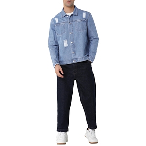 Chaqueta de Mezclilla para Hombre, con Cuello Alto y Logotipo Frontal, Personalizada, de Invierno, Resistente al Viento, de Alta Calidad, Secado Rápido, Estilo Urbano - Product Image 2