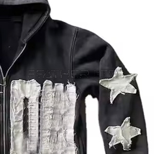 Sudadera con Capucha para Hombre 2024, Diseño Desgastado con Bordado, Tejido de Algodón/Poliéster Transpirable, Cierre de Cremallera, Color Sólido, Personalizable, Invierno - Product Image 5