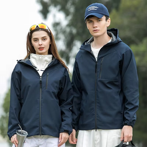 OEM chaqueta unisex Softshell con cremallera completa estilo casual impermeable al aire libre cortavientos capucha para otoño primavera hombres malla tejida superior - Product Image 5