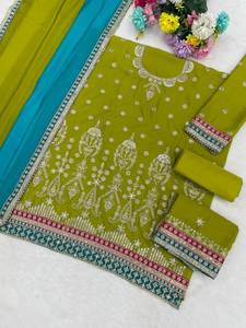 SIE Lightweight Soft & Smooth <b>Net</b> <b>Fabric</b> Embroidered Fashionable Salwar Kameez Dupatta Set for Women Party Wear - Product Image 4