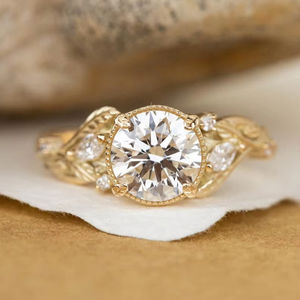 แหวนเพชรโมอิสสีเหลืองทอง18K VVS1ไม่มีสีเดิมแหวนหมั้นแหวนหมั้นแต่งงานวินเทจแหวนเธอ - Product Image 1