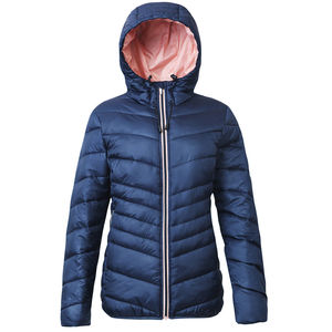 Chaquetas acolchadas personalizadas para mujer, chaqueta de burbujas de estilo más nuevo de etiqueta privada para mujer, ropa de invierno a la moda, Abrigo acolchado azul con capucha - Product Image 4