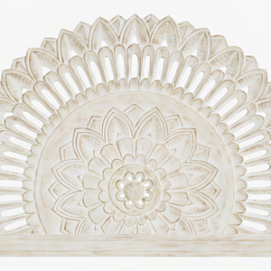 Hand Carved <b>Queen</b> Size Floral Mandala Bed Headboard Lighted Adjustable Height Craftsman Design Antique Appearance Wood Material - Product Image 5