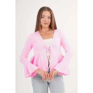 Cárdigan Rosa al por Mayor para Mujer con Detalle de Volantes y Lazo Frontal - Product Image 3