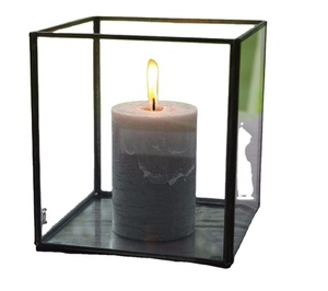 Square Glass <b>Lantern</b> With Black Frame For Candle Home Decoration Heat Resistant Durable Design - Product Image 1
