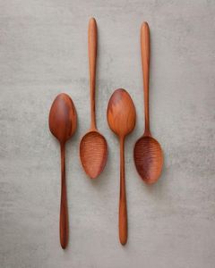 Ensemble de cuillères tendance de forme unique en bois d'acacia et cuillères en bois de cuisine, cuillères à soupe japonaises à long manche en bois en vrac - Product Image 5