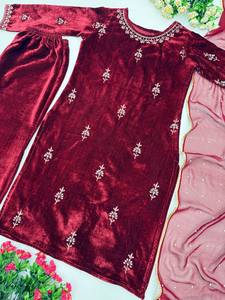 Designer de haute qualité couleur marron top palazzo en viscose velours fabeic avec broderie pour les dames dans les occasions de festivals - Product Image 4