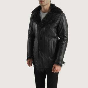 Men's Black <b>Vintage</b> <b>Trench</b> <b>Coat</b> with Wool Filling and Lapel Collar - Product Image 2