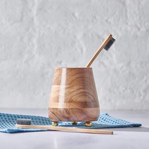 Porte-brosse à dents pour salle de bain, support moderne en bois pour brosses à dents et dentifrice, bois d'acacia, 4x3 pouces, naturel - Product Image 2