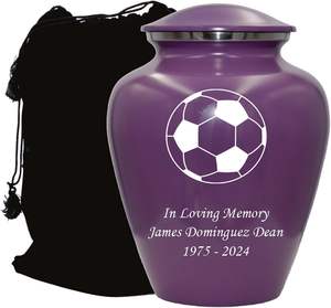 Urna de cremación de fútbol, urna funeraria personalizada para adultos humanos para amantes de los deportes, urna personalizada con bolsa de terciopelo, tamaño personalizado púrpura - Product Image 4