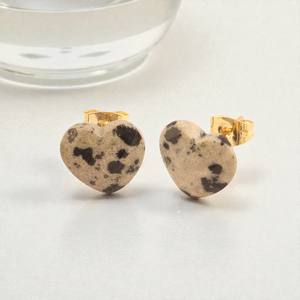 Elegant Heart Shaped Stud Earrings for Women Dalmatian Jasper Faceted <b>Stone</b> Gold Plated Fashion Moissanite Jewelry Gift for Her - Product Image 1