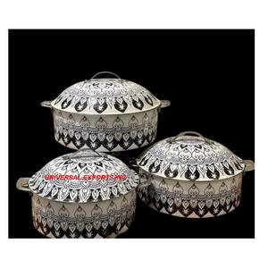 Juego de Tres Ollas Calientes Decorativas Meena Sticker Design, de Metal, Forma Redonda, de Lujo, Nuevo Calentador de Comida de Metal - Product Image 1