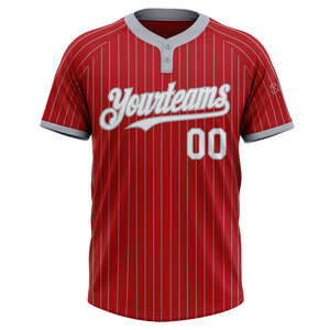 Maillot de softball unisexe à deux boutons personnalisé rouge blanc à fines rayures 100% polyester respirant motif solide avec logo avant - Product Image 4