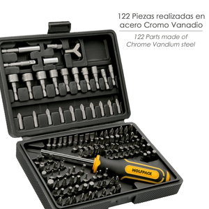 Set di punte da 1/4 di pollice, manici e adattatori, 122 pezzi, con custodia. Cromo Vanadio - Product Image 2