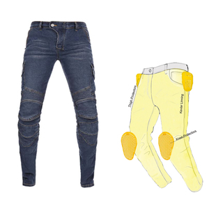 Jean de protection moto D-Ride bleu foncé avec panneaux extensibles, respirant, séchage rapide, mélange polyester/coton, protection genoux et hanches - Product Image 4