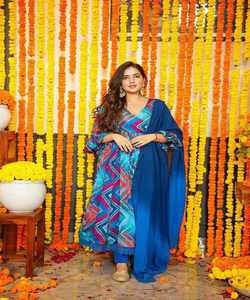 Bas de robe de travail en mousseline de soie à impression numérique avec dupatta aprty wear prix de gros vêtements ethniques - Product Image 5