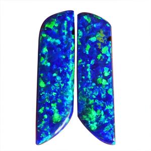 Paire opale de feu bleu vert étincelant, Cabochon en forme fantaisie, taille 20x5x2 MM, boucles d'oreilles assorties, fabrication de bijoux, paire de pierres précieuses - Product Image 1