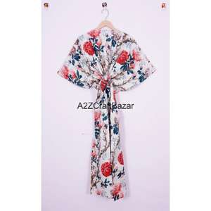 Kaftan pour femmes 100% coton, fait main, robe longue maxi à imprimé floral, robe de plage confortable, style hippie - Product Image 5
