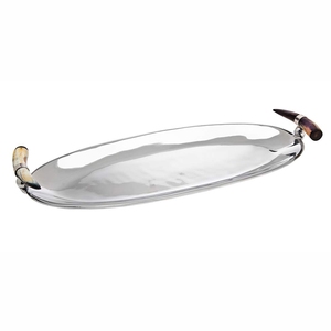Bandeja de Servicio de Acero Inoxidable Pulido de Lujo con Asa de Imitación de Cuerno, Bandeja Rectangular Decorativa de Metal para Buffet, Decoración de Bodas - Product Image 3