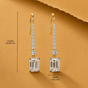 Boucles d'oreilles pendantes pour femmes en or pur 14 carats avec diamant de laboratoire taille émeraude certifié IGI – Cadeau d'anniversaire, usage quotidien - Product Image 1