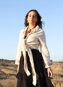 Top corto bohemio con lazo y capucha | Chaqueta con estampado de bloques de algodón crudo | Top hippie tribal hecho a mano - Product Image 2