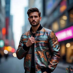 Chaquetas de Motociclista de Cuero Genuino Impermeables para Hombre, Estilo Urbano, para Invierno |   Cierre de Cuello con Cremallera - Product Image 4