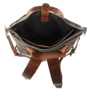 กระเป๋าเป้สะพายหลังผ้าใบสีเทาโบฮีเมียนแบบโบฮีเมียนกระเป๋าหนังวัวเน้นส่วนที่สมบูรณ์ช่องใส่แล็ปท็อปมีซิปปิดแบบนุ่มสำหรับ - Product Image 6