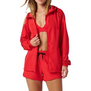 Conjunto de chándal cortavientos con capucha personalizado para mujer Chaqueta y pantalones cortos para correr de dos piezas con patrón sólido - Product Image 5