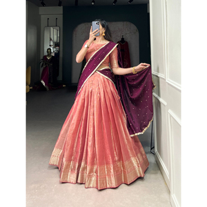 FashionHarbour's Kanchipuram Zari Work estilo Bollywood Lehenga Choli venta al por mayor ropa étnica india para fiestas de verano e invierno - Product Image 1