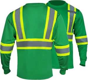 เสื้อยืดแขนยาวแบบแห้งเร็ว OEM สำหรับผู้ชายชุดทำงานก่อสร้างสะท้อนแสงมองเห็นได้ชัดเจนทำจากโพลีเอสเตอร์ - Product Image 2