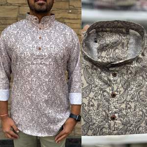 Kurta de algodón de manga larga de longitud corta con colección de estampado formal para fiestas - Product Image 3