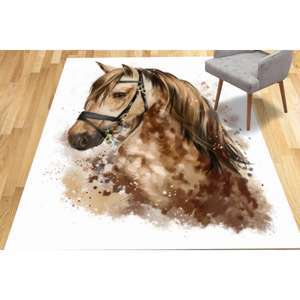 Alfombra Marrón con Estampado de Caballo, Alfombra para Oficina, Alfombra con Diseño Animal, Alfombra Suave No Tejida - Product Image 2