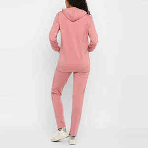 Qualité supérieure 100% coton Style couleur femmes survêtement uni surdimensionné deux pièces fermeture éclair survêtement pour dames - Product Image 4