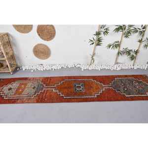 Alfombra Kilim Vintage de 23x103 pies, decoración de lana gris roja, patrón de retazos, respaldo de látex, rectángulo de yute, diseño acogedor cálido para pasillo - Product Image 3