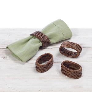 Lot de 4 ronds de serviette en rotin blanchi faits à la main, accessoire de vaisselle ovale en vrac pour les fêtes - Product Image 2